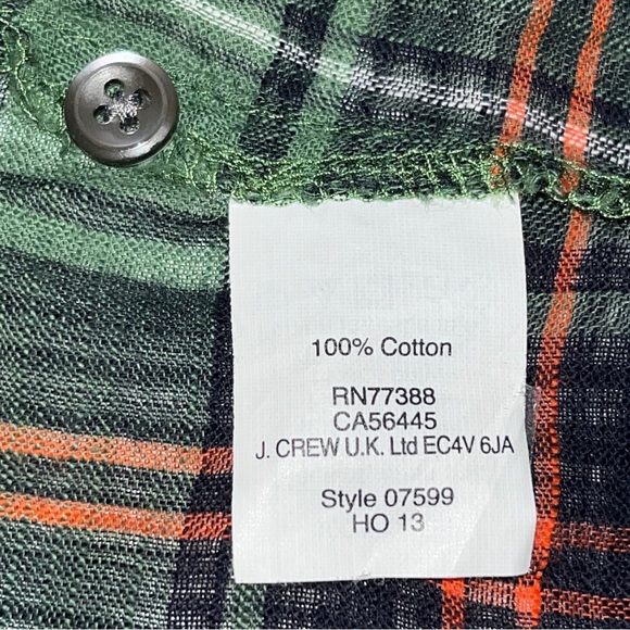 J. Crew top, 100% cotton, green plaid with patterned trim on front and back - Picture 10 of 11